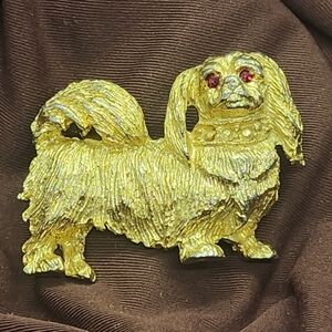 NEMO Maltese Pekinese Pin Brooch Rhinestone Eyes